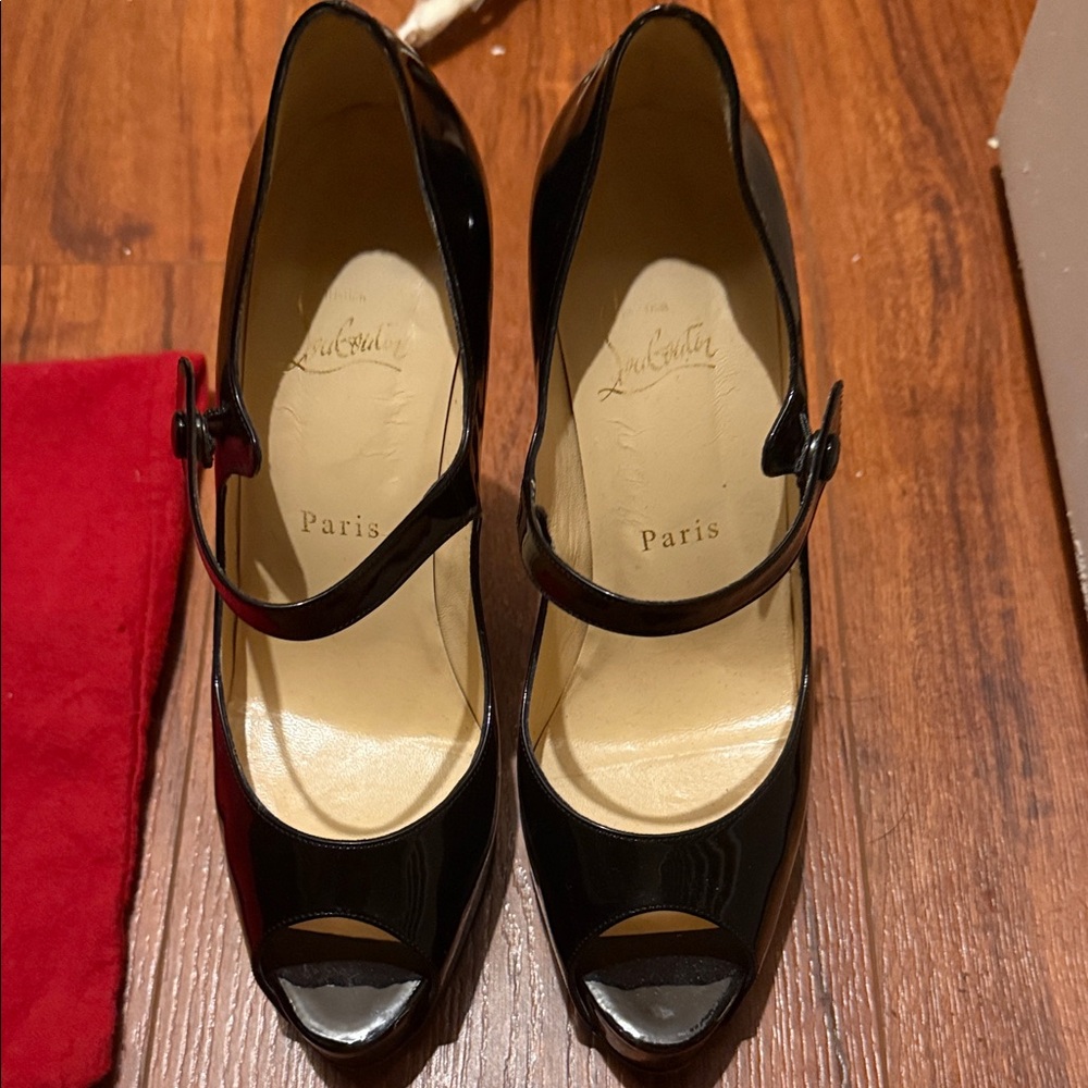 Christian Louboutin Black Patent Peep-Toe Heels